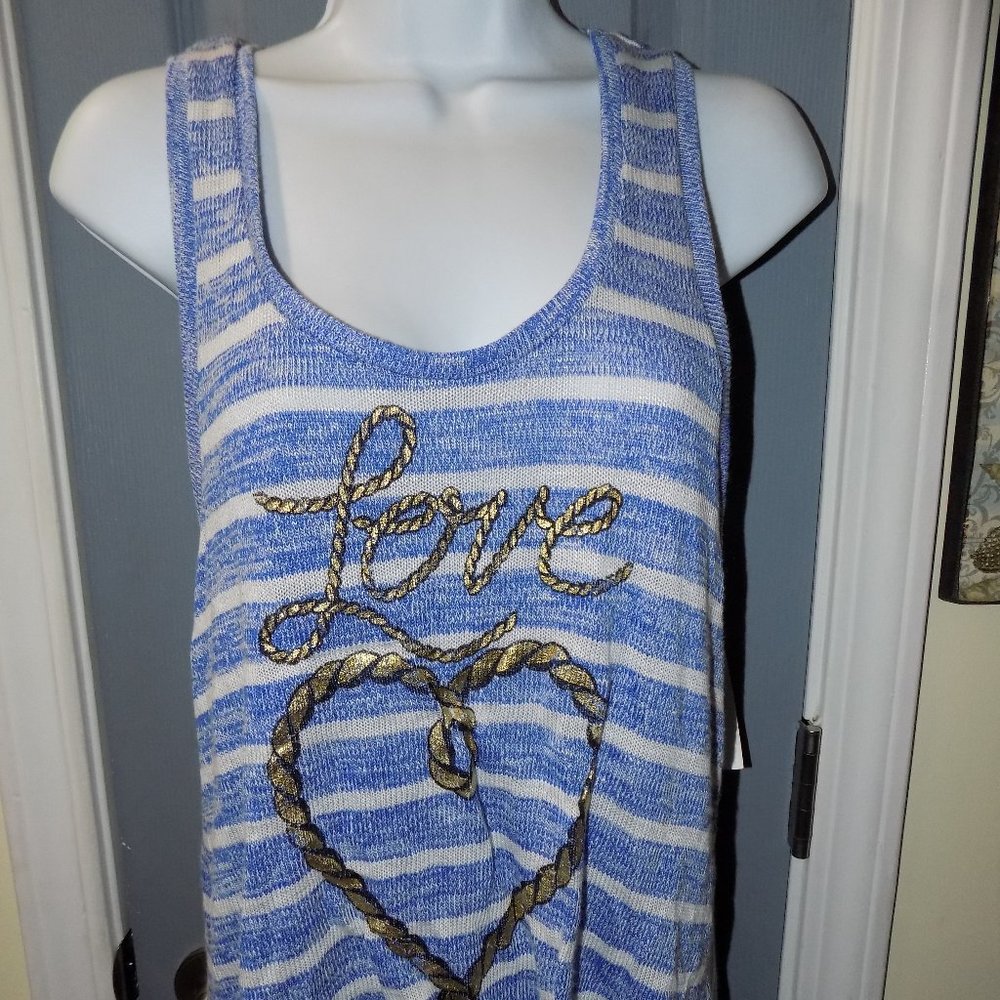Stranded Love Rope Heart Blue and White Knit Top